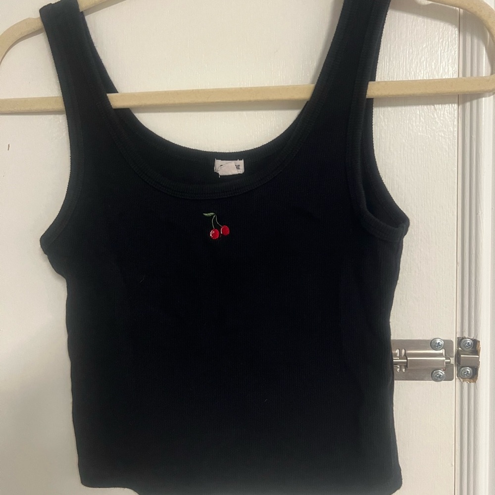 Garage Black Tank Top with Cherry Embroidery